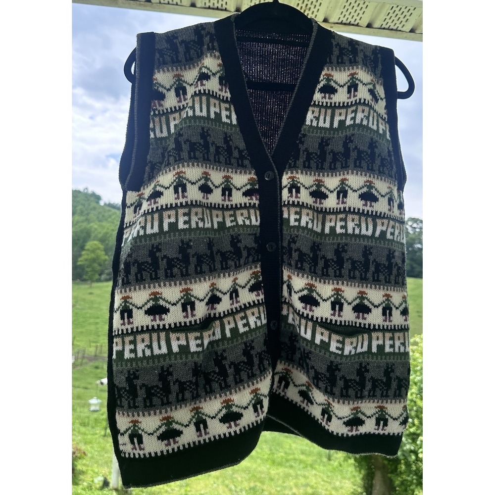 Alpakaandmore‎ Peruvian Alpaca Wool Sweater Vest Aztec Southwestern Peru Small